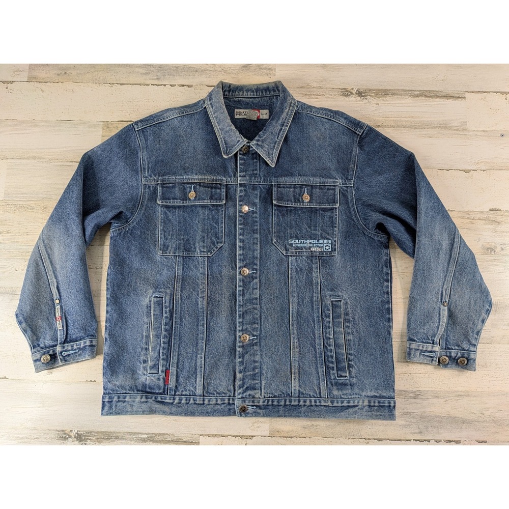 Vintage 90s Y2K Southpole Jacket Mens Extra Large Denim Red Tab Faded Distressed